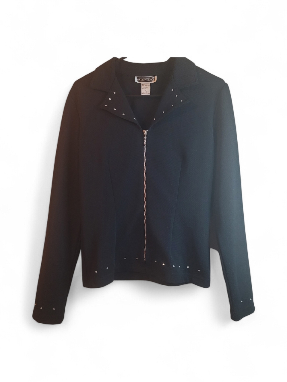 INDICATIONS Black Zip-Front Blazer with Stud Accents SIZE (9)